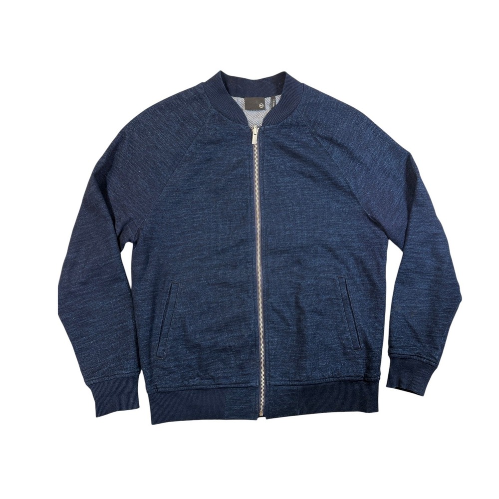 AG Adriano Goldschmiedâ Mens Blue Heathered Zip Up Bomber Jacket Small Sweater